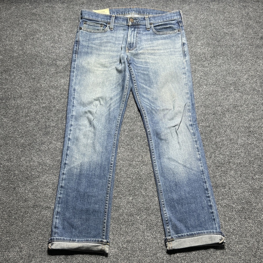 Hollister Jeans Mens 29x30 Blue Distressed Classic Straight Denim Mid Rise
